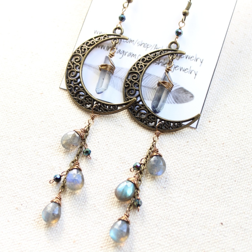 Mystic moon boho labradorite quartz earrings